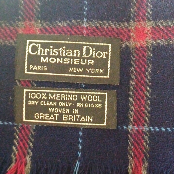 Christian Dior Monsieur Plaid Scarf Blue Vintage Merino Wool Great Britain - Picture 1 of 4